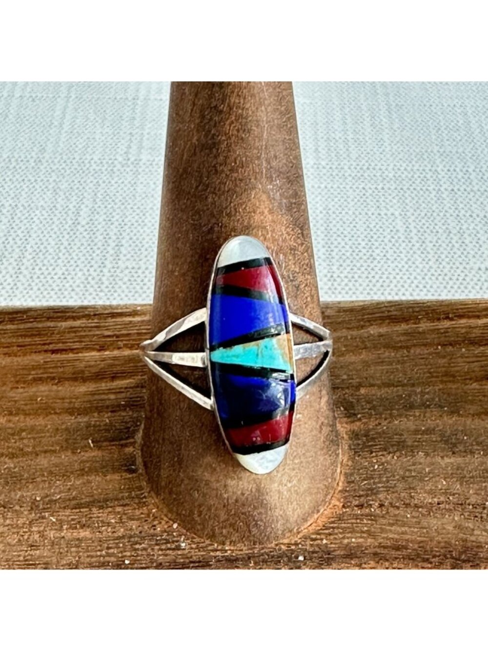 Vintage Zuni Sterling Silver Multi Stone Inlay Ring Size 8.75 Signed F